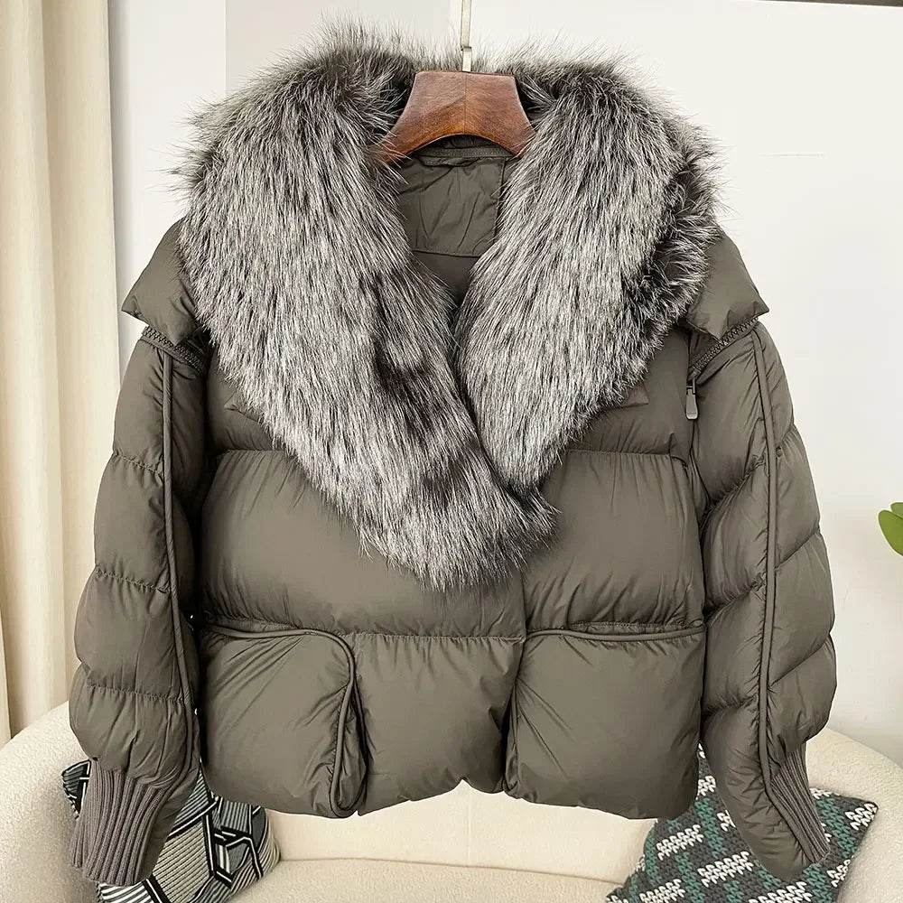 Women's Thick Warm Fox Fur Collar Coat - Casual Duck Down Jacket - Buy Center US