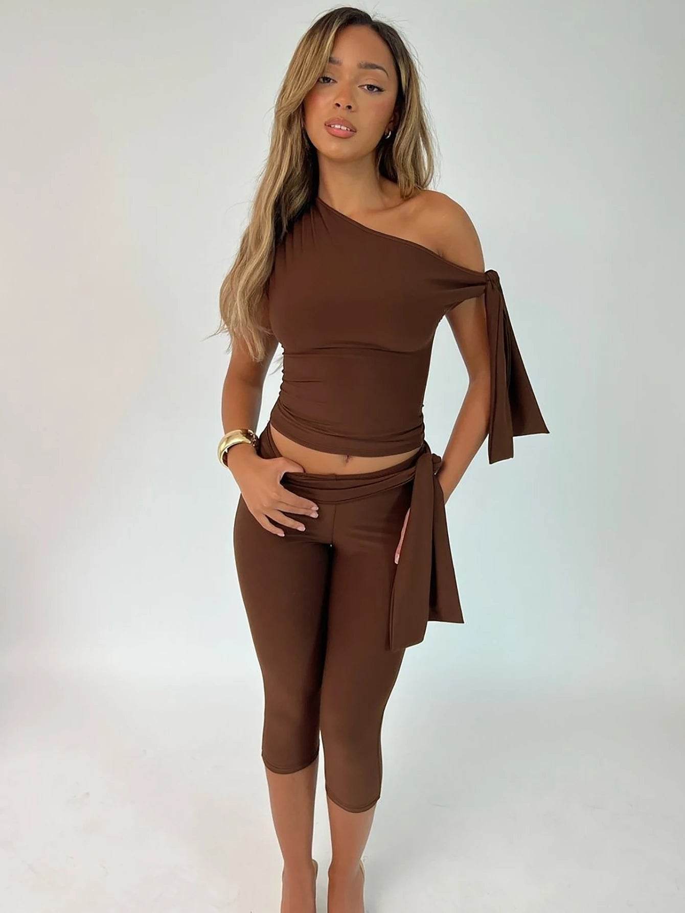Weird Puss Chic Women’s 2 Piece Set - Knot Tank & Elegant Shorts - Buy Center US