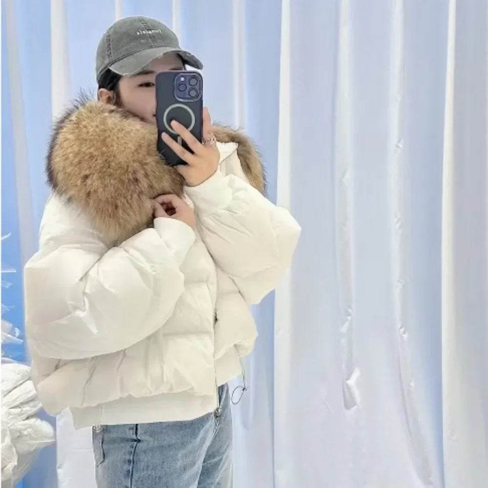 Women's Super Warm Duck Down Coat - Real Raccoon Fur Collar - Buy Center US
