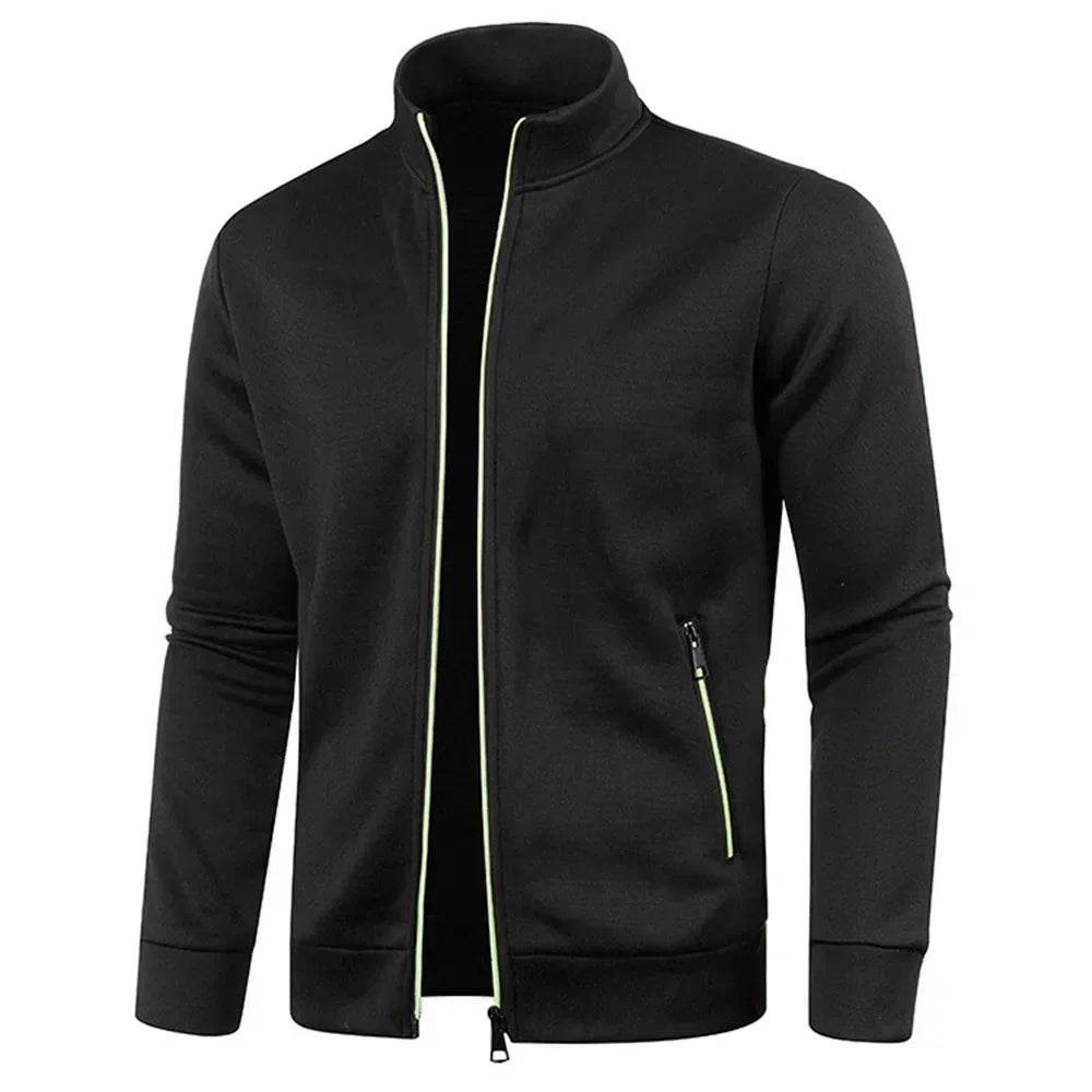 Men's Casual Zipper Hoodie - Stylish Black/Green/Gray Color Block Sweatshirt - Buy Center US