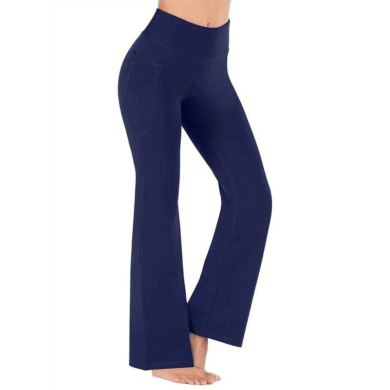 Women's High Waist Flared Pants with Pockets - Casual Yoga Fit - Buy Center US