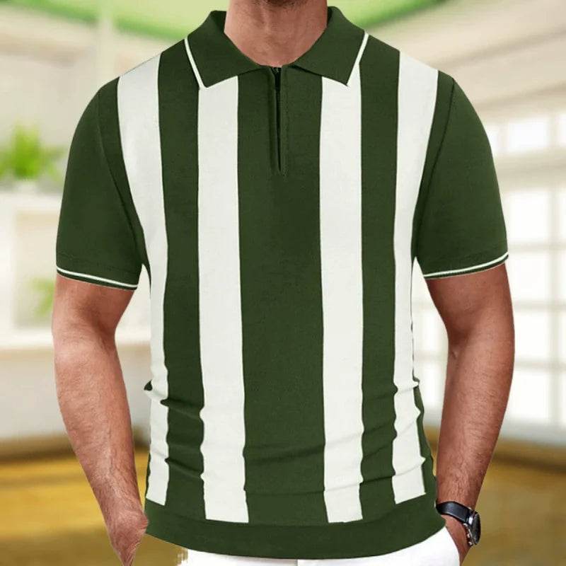 DOUYIFGGG Men's Luxury Knitted Polo Shirt - Casual Zipper Lapel Style - Buy Center US