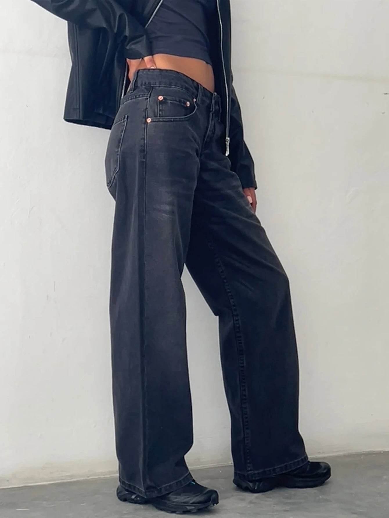 Y2K High Waist Baggy Jeans for Women - Vintage Loose Fit Denim - Buy Center US