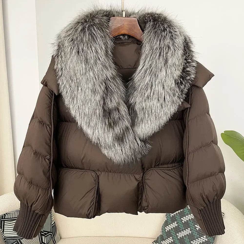 Women's Thick Warm Fox Fur Collar Coat - Casual Duck Down Jacket - Buy Center US