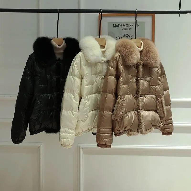 Women's 2023 Winter White Down Coat - Large Collar, Waterproof & Thick - Buy Center US