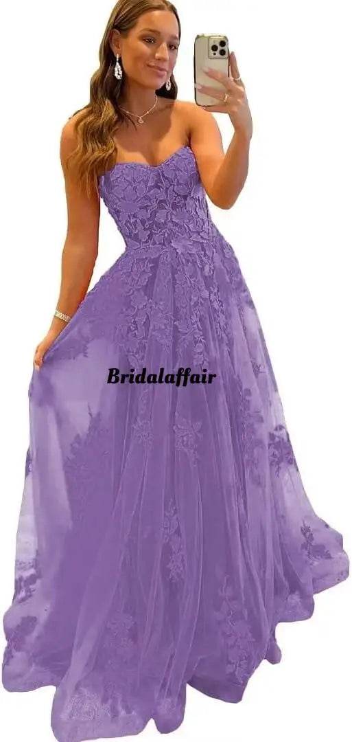 Bridalaffair Orange Lace Applique A-Line Prom Dress - Sweetheart Neckline - Buy Center US
