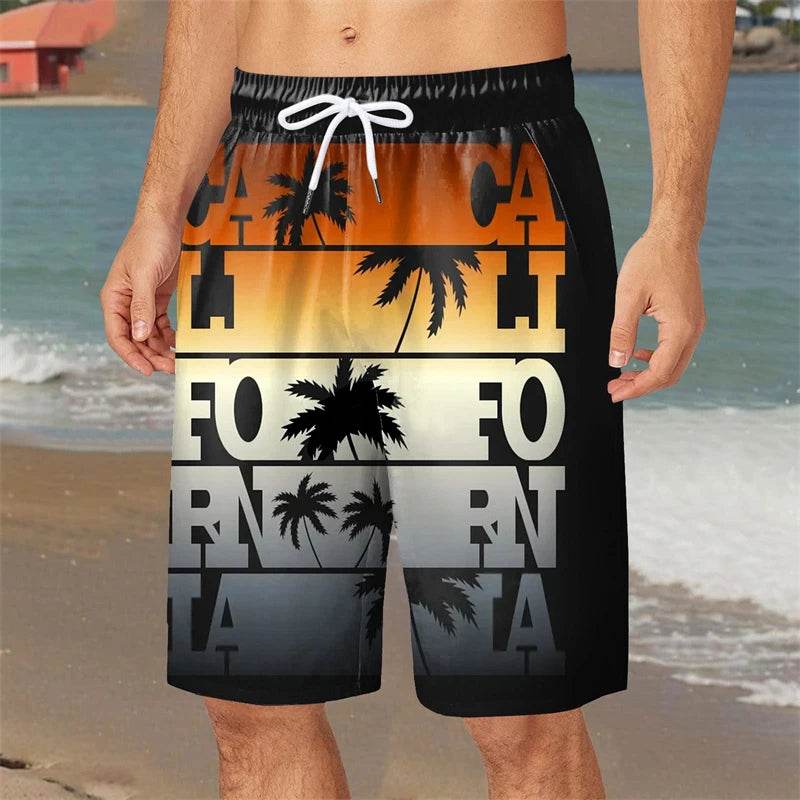 Hawaiian Coconut Tree Pattern Board Shorts - Quick Dry Men’s Swimwear - Buy Center US