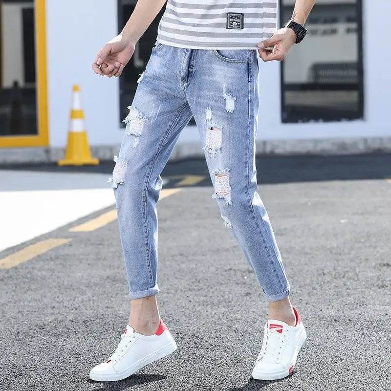 Luxury Casual Slim Fit Jeans for Men - Distressed Cowboy Cargo Pants - Buy Center US