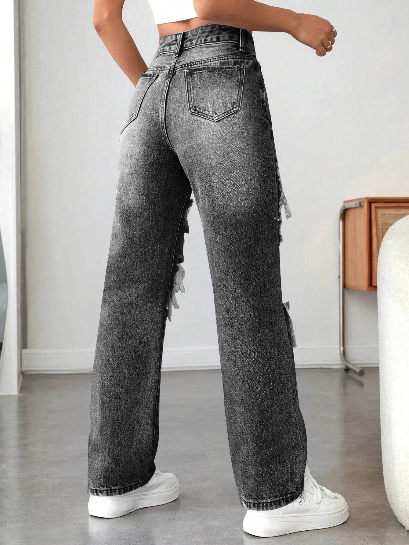 LEEYOVEE Women's Wide-Leg Ripped Denim Pants - Casual Loose Fit - Buy Center US