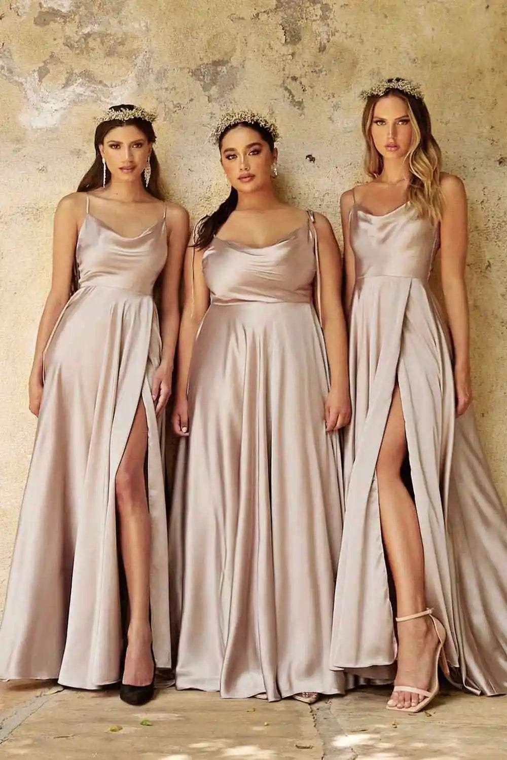 Elegant Dusty Pink Satin Prom Dress - Spaghetti Strap A-Line Gown - Buy Center US