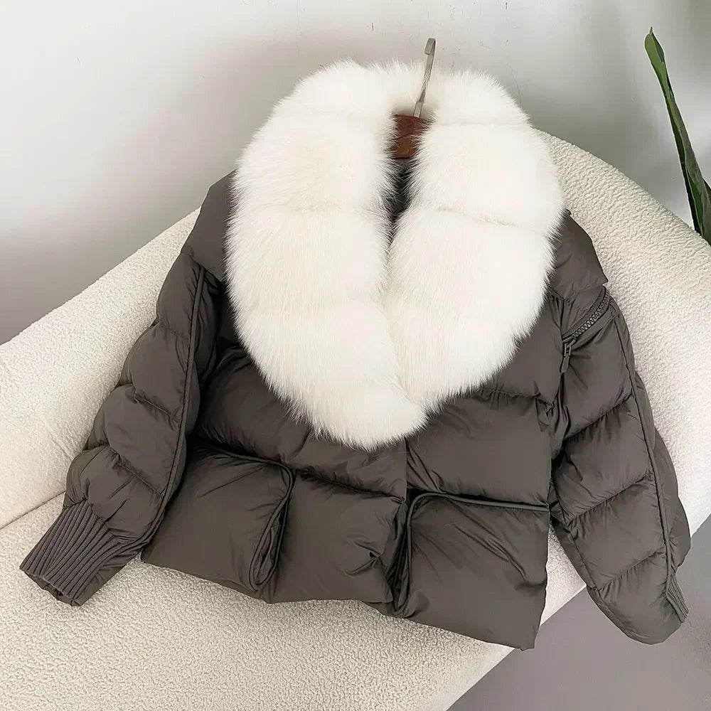 Women's Thick Warm Fox Fur Collar Coat - Casual Duck Down Jacket - Buy Center US