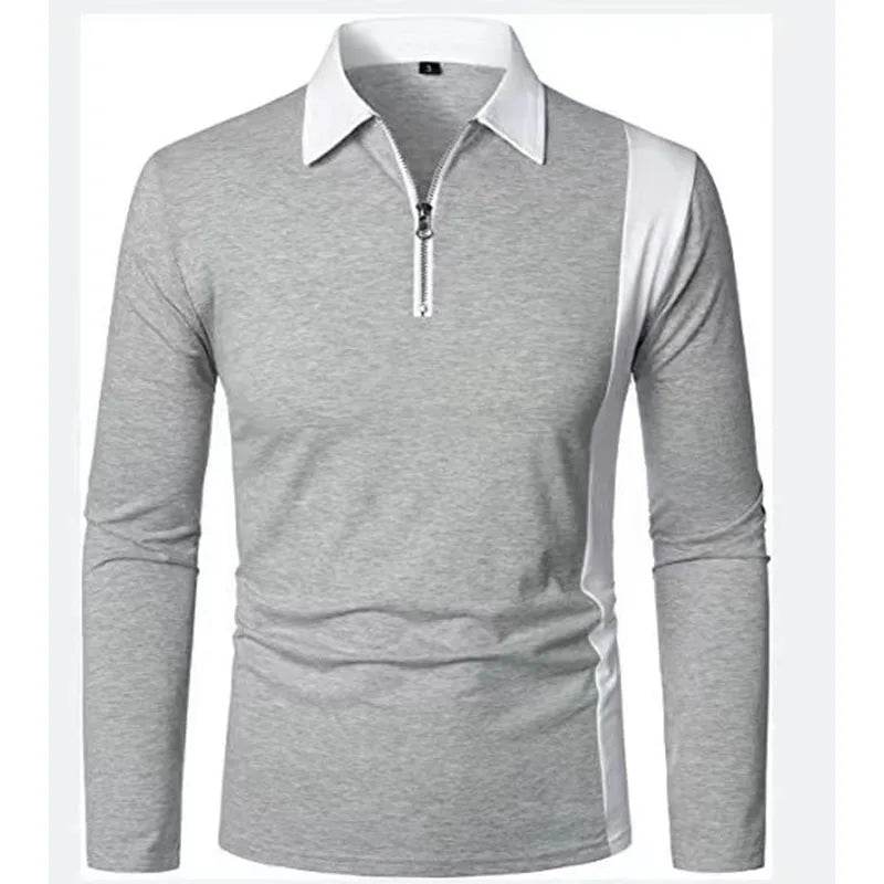 Men's Long Sleeve Contrast Color Patchwork Polo Shirt - Stylish & Breathable - Buy Center US