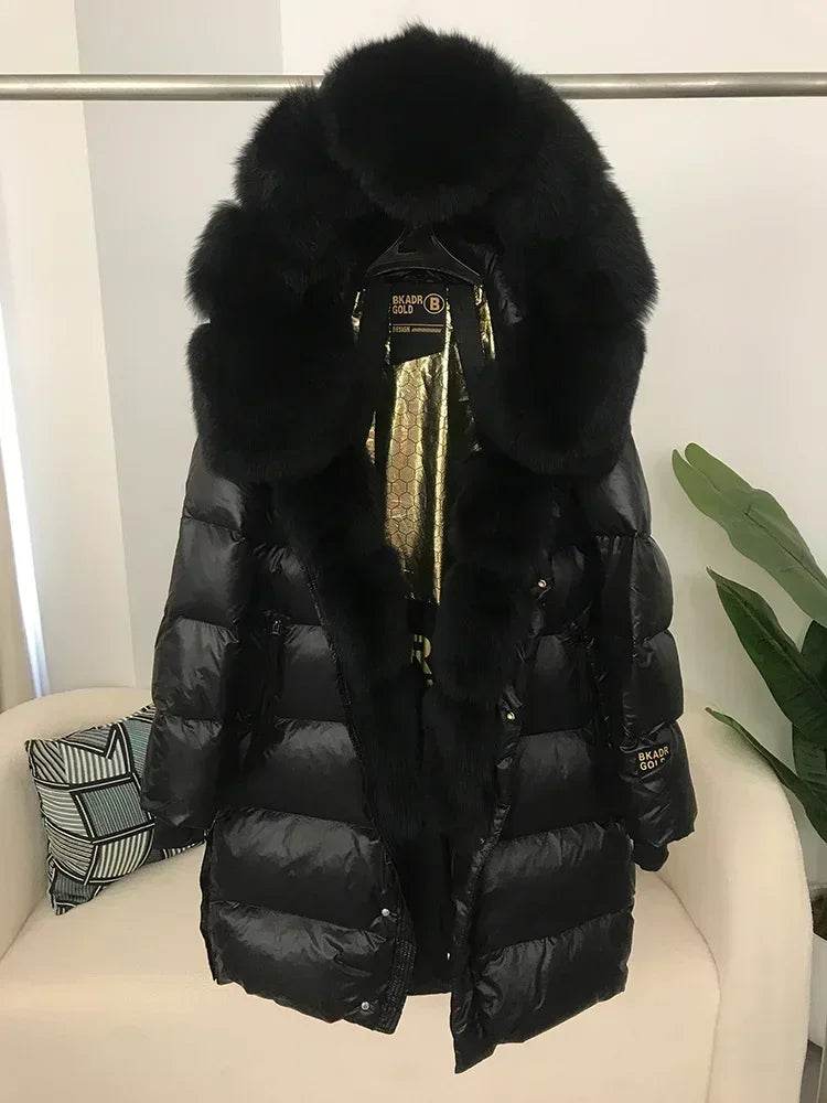 2023 Women’s Thick Winter Jacket - Real Fox Fur Collar, Hooded Design - Buy Center US