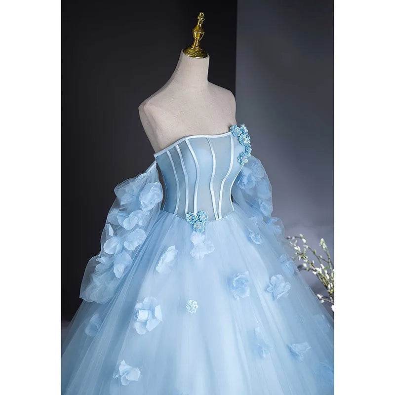 Maria Novia Light Blue Quinceanera Dress - Strapless Ball Gown Style - Buy Center US