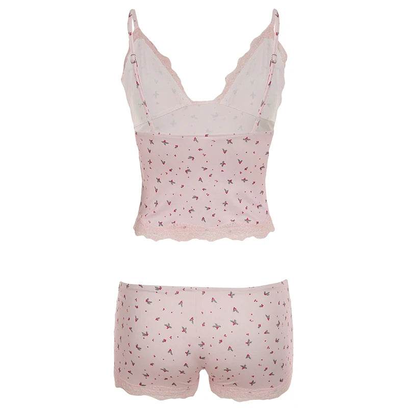 Sweetown Floral Print Women's Set - Camisole and Shorts for Summer - Buy Center US