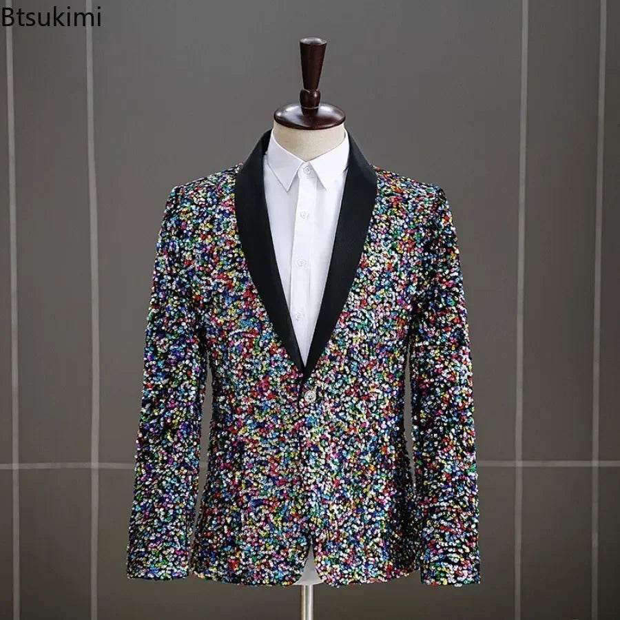 2025 Men's Sequins Suit Jacket - White Green Blazer for Weddings & Parties - Buy Center US