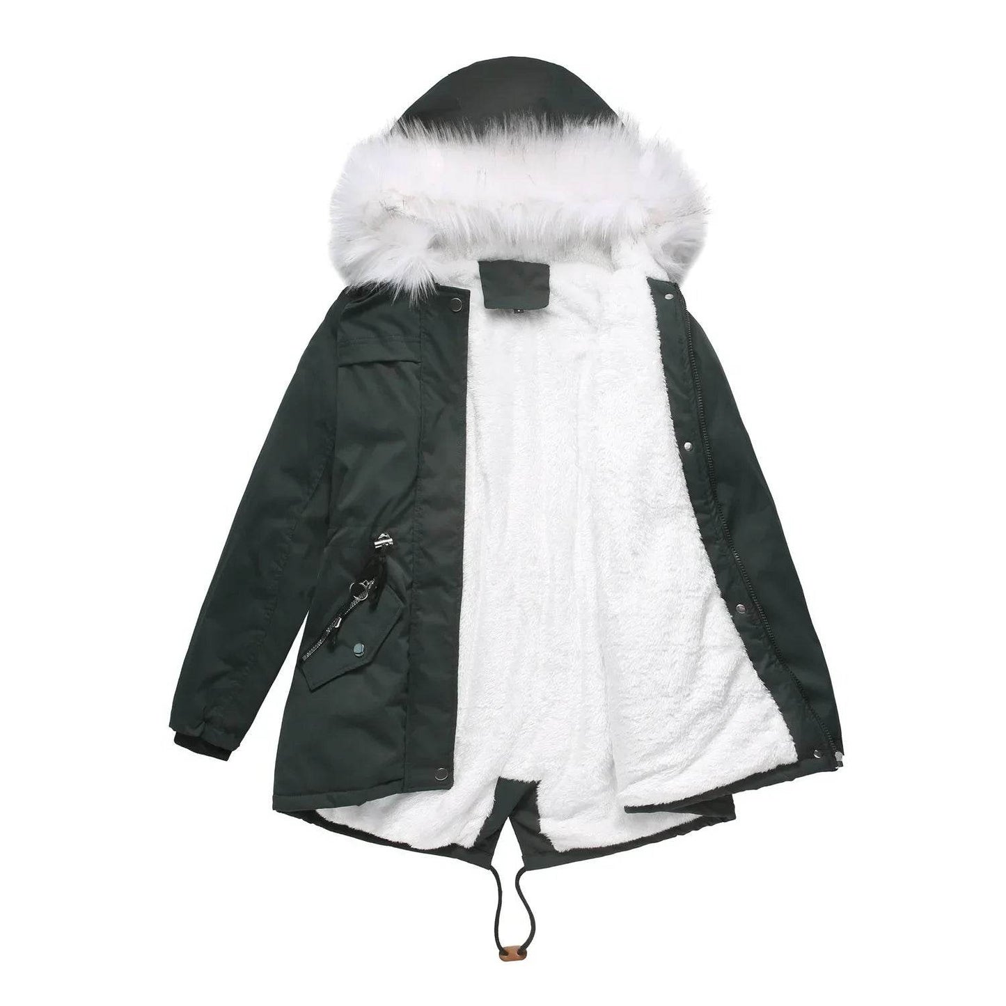 Kalenmos Women's Mid-Length Parka Coat - Hooded, Fur Collar, Casual - Buy Center US