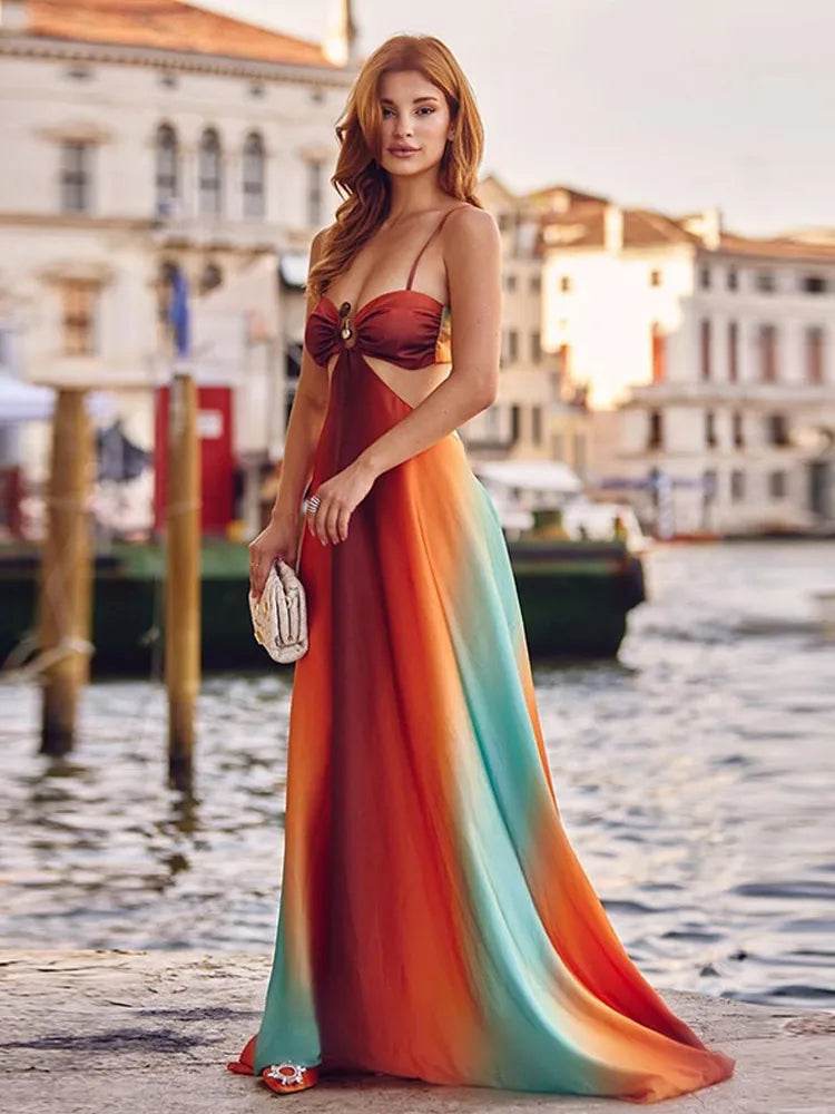 Elegant Tie-Dye Gradient Maxi Dress - Off-Shoulder Summer Style - Buy Center US