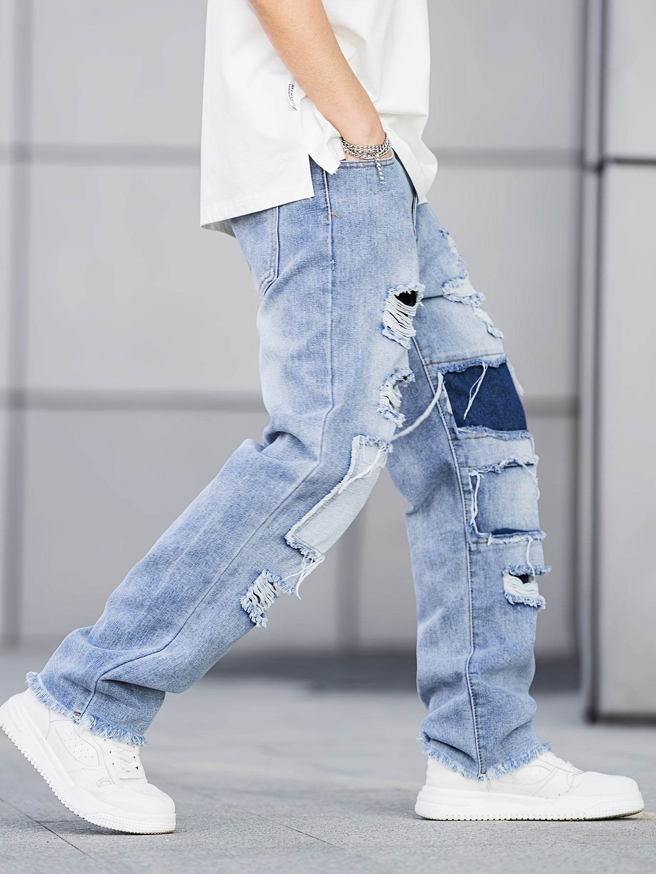 Men's Loose Fit Ripped Distressed Jeans - Stylish Comfy Denim Pants - Buy Center US