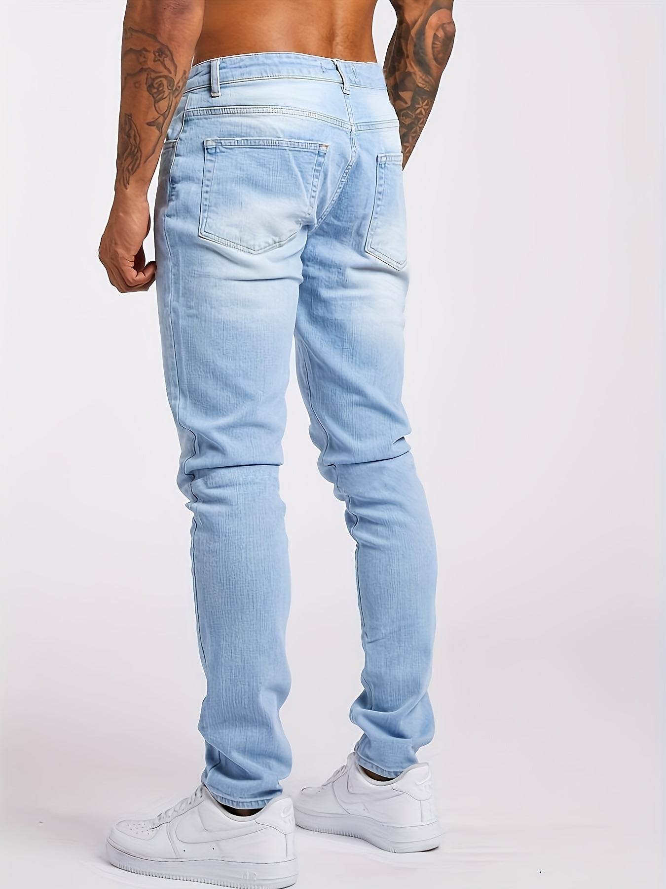 Men's Slimming Skinny Jeans - Light Blue Stretch Denim for All Seasons - Buy Center US