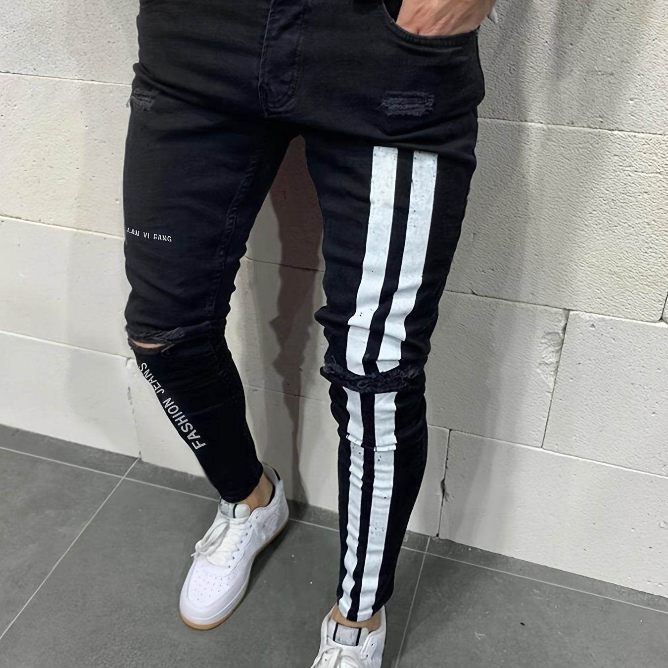 Men's Slim Fit Stretchy Denim Jeans - Casual Side Stripes Design - Buy Center US