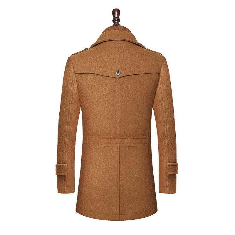 Buycenter Men's Woolen Coat - Double Collar, Standard Zipper Jacket - Buy Center US