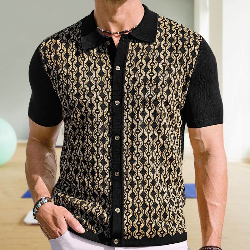 Summer Tencel Short-Sleeved Cardigan for Men - Geometry Pattern, Casual Style - Buy Center US