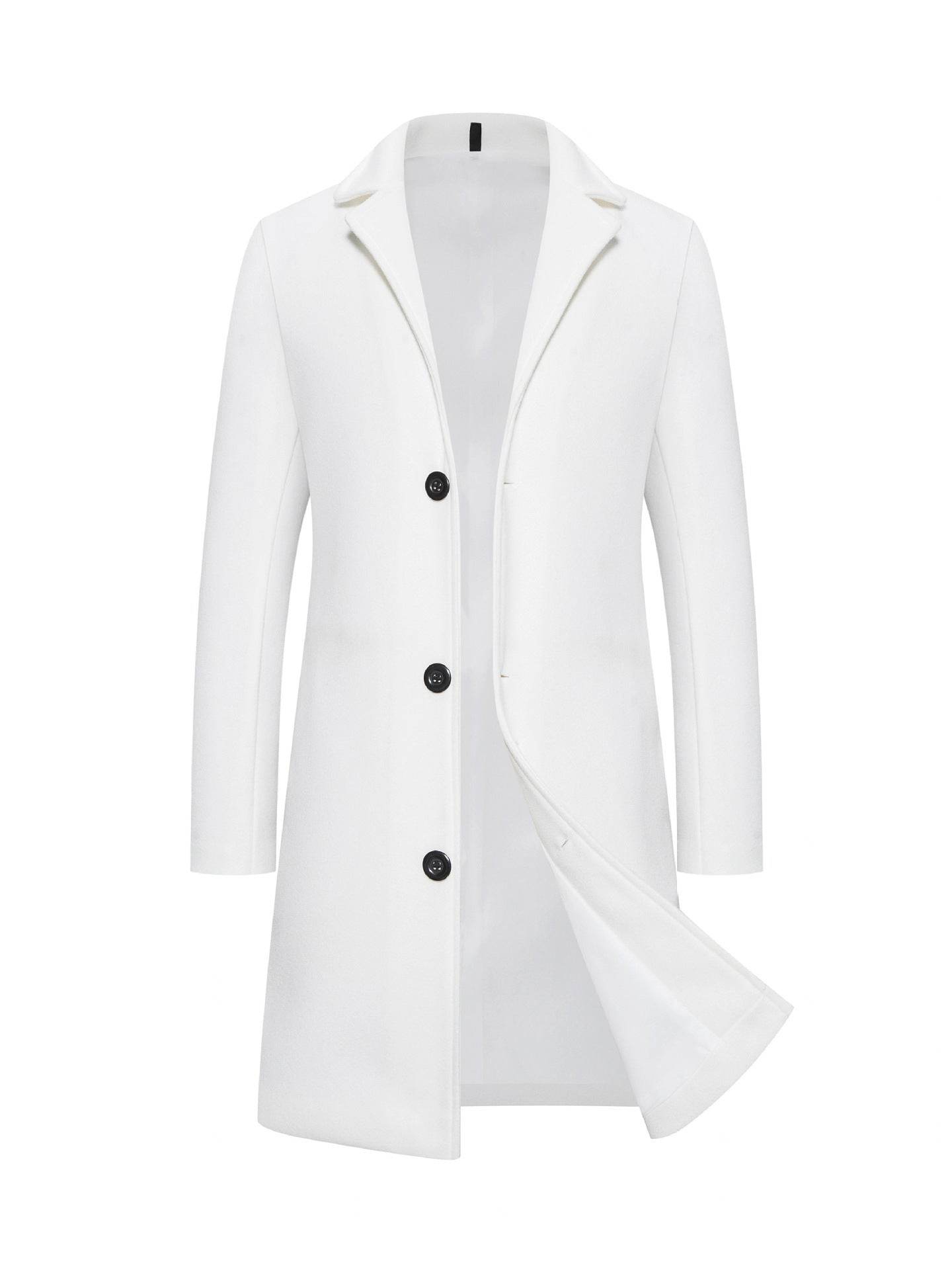 Buycenter Men's Slim-Fit Woolen Coat - Stylish Mid-Length Trench - Buy Center US