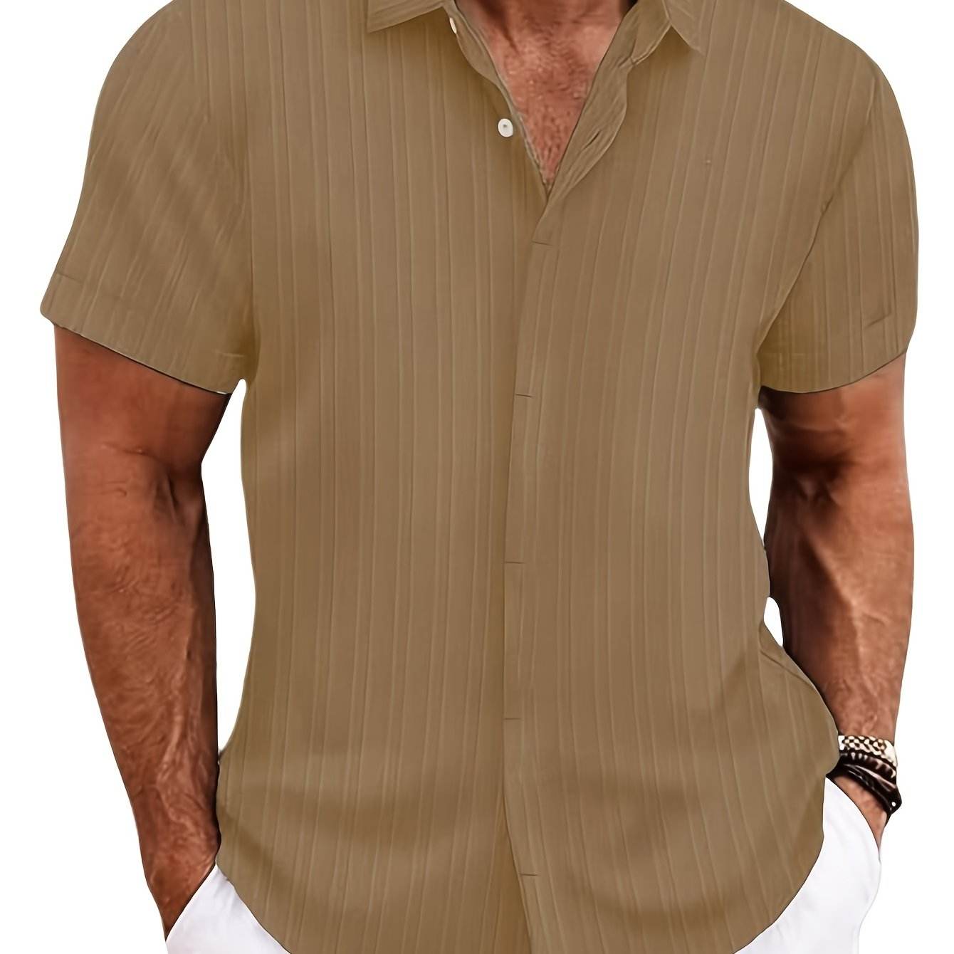 Men's Classic Blue Short Sleeve Shirt - Textured Polyester, Easy Care - Buy Center US