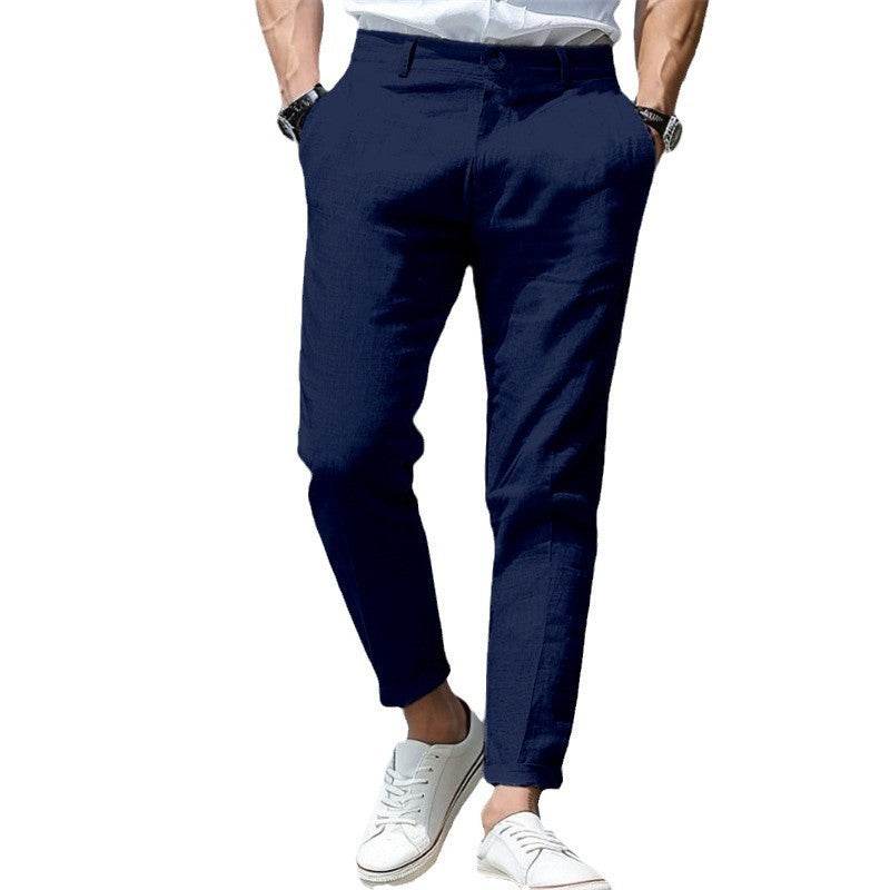 Men's Linen Summer Trousers - Button Front, Slant Pockets, Straight-Leg - Buy Center US