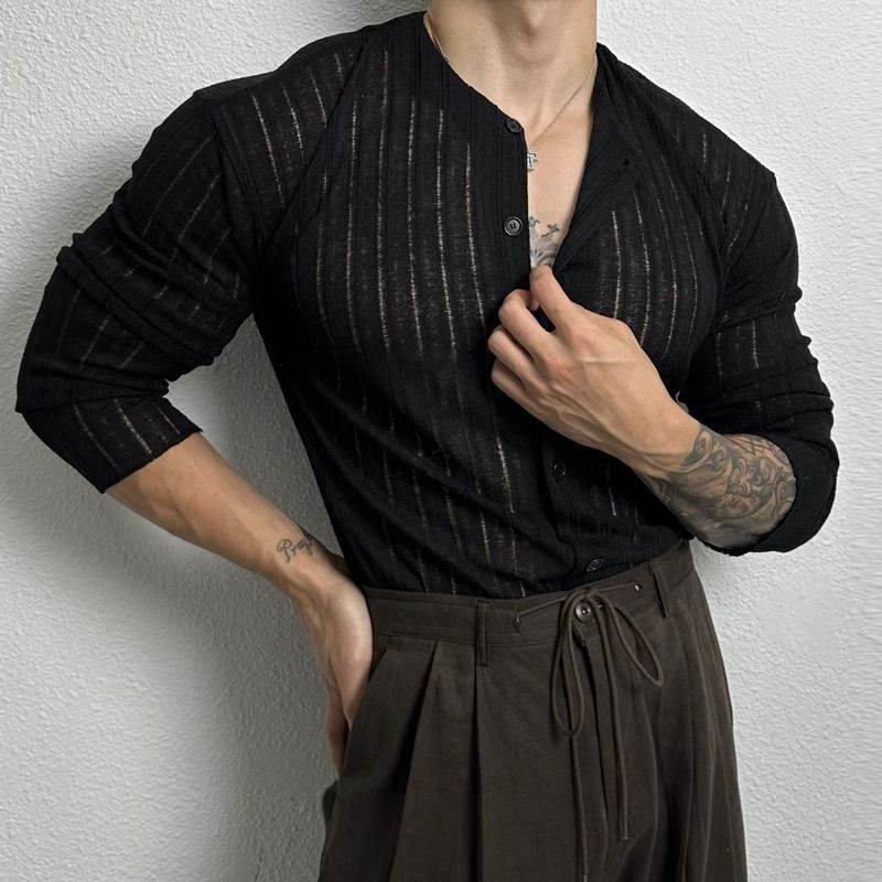Solid Color Hollow Cardigan - Slim Fit, Long Sleeve, Elastic Hemp Fabric - Buy Center US