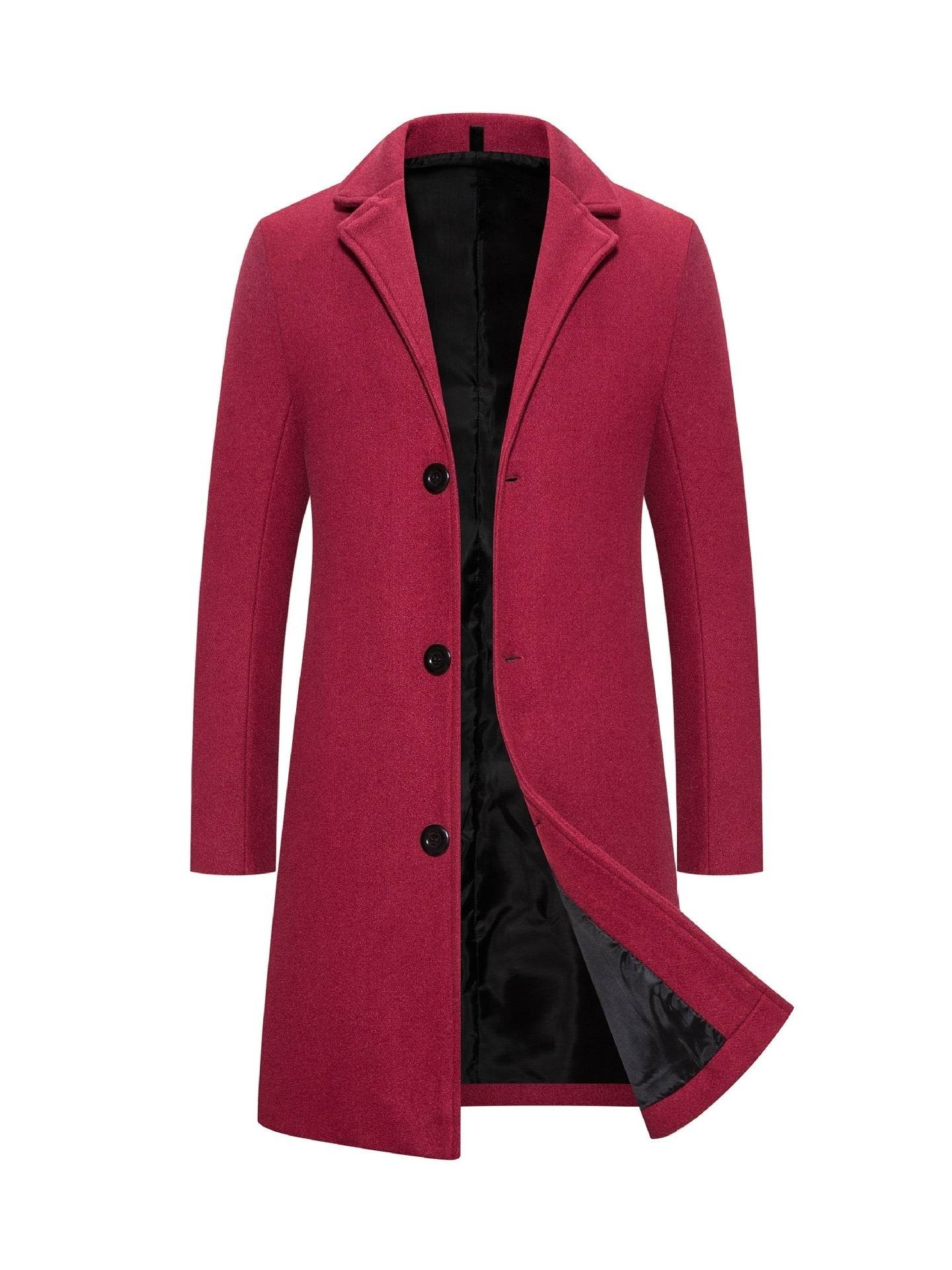 Buycenter Men's Slim-Fit Woolen Coat - Stylish Mid-Length Trench - Buy Center US