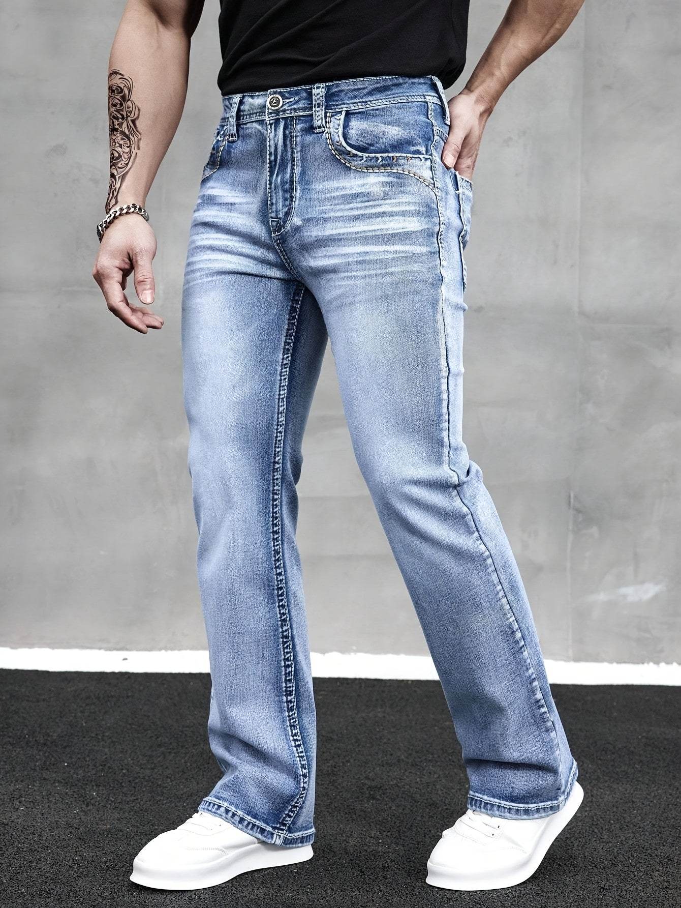 ESDVQ Men's Slim-Fit Vintage Bell-Bottom Jeans - Embroidered Curved Style - Buy Center US