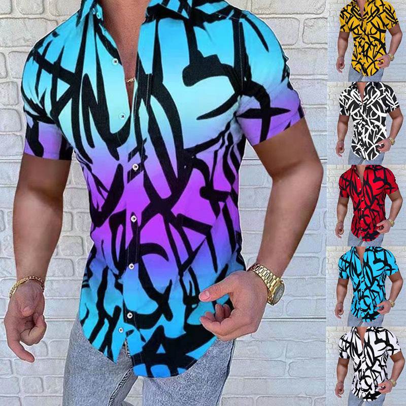 Casual Loose Men's Shirt - European American Style with Lapel Print - Buy Center US