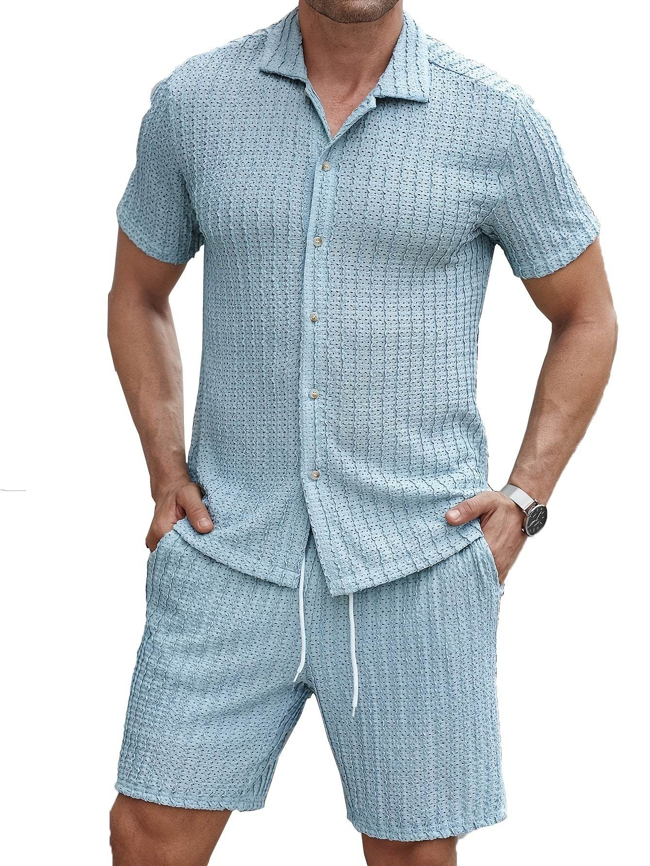 Men's Summer Casual Short Sleeve Outfit - Breathable Knit Sportswear Set - Buy Center US