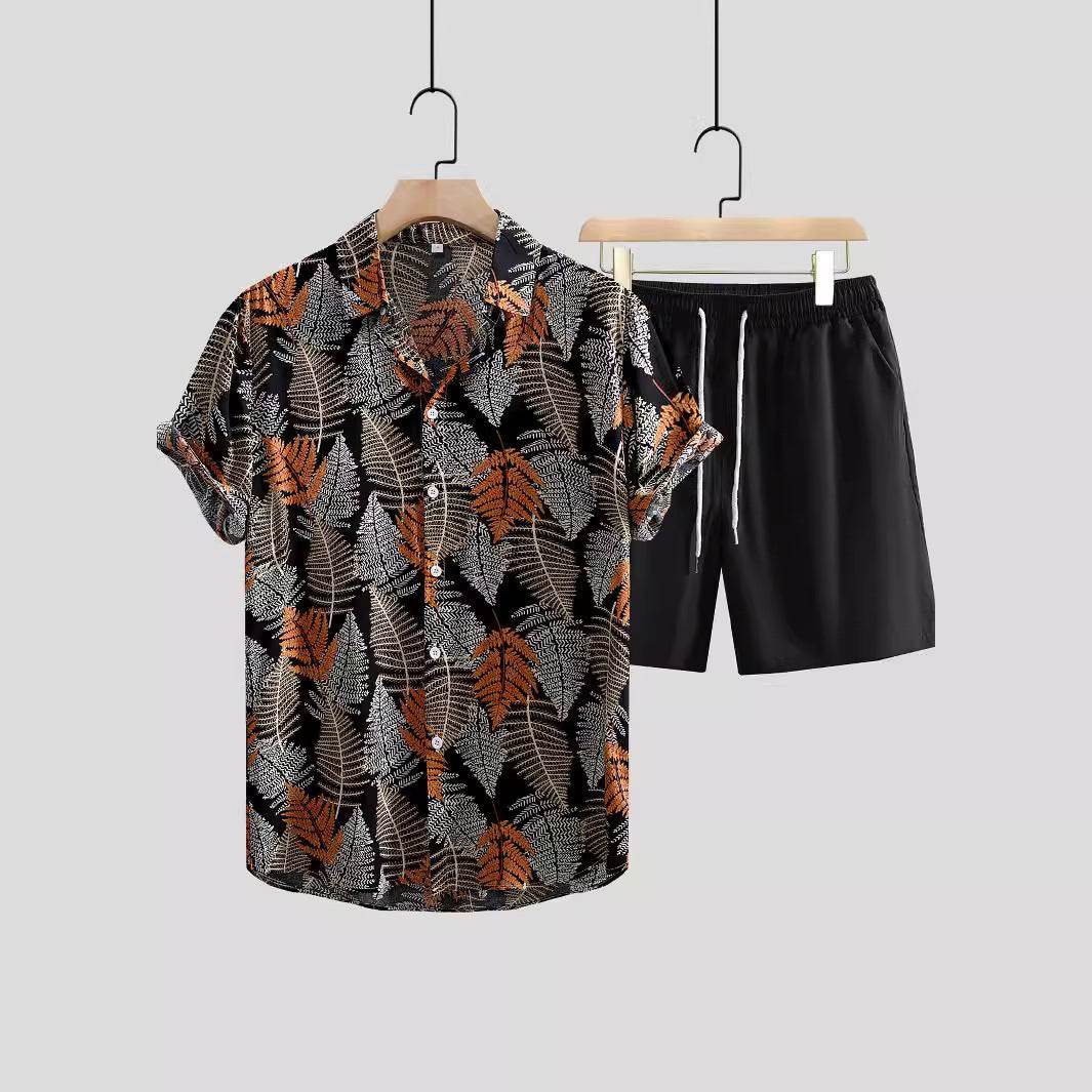 Buycenter Men's Casual Printed Short Sleeve Shirt & Pants Outfit Set - Buy Center US
