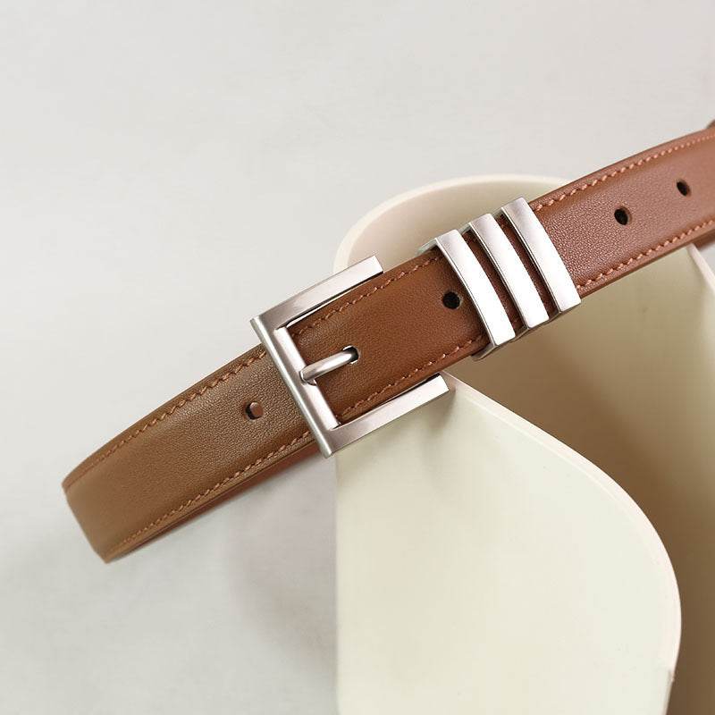 Genuine Cowhide Leather Belt for Women - Stylish Pin Buckle, 100CM - Buy Center US