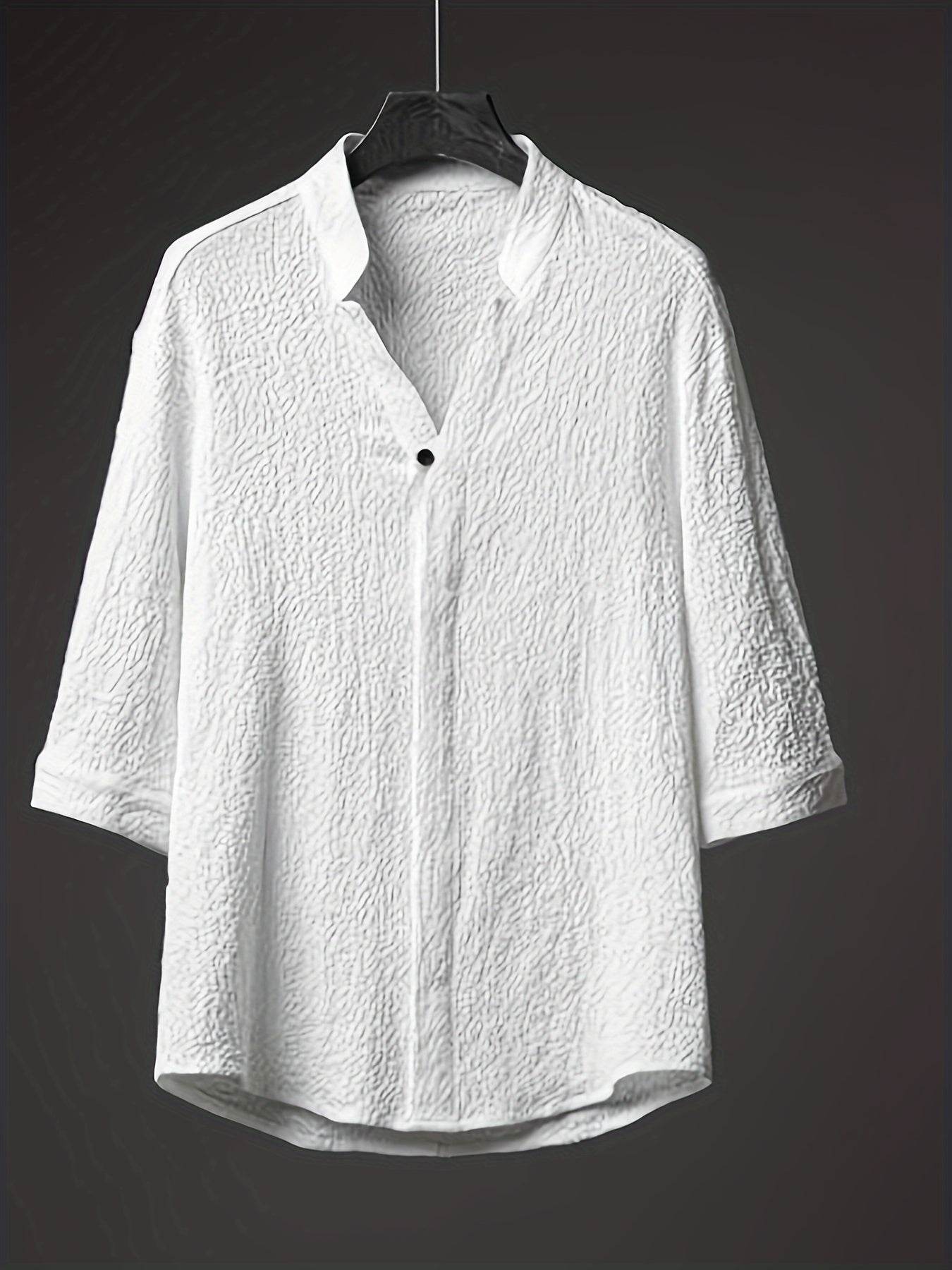 Men's Casual Summer Shirt - Solid Color, Loose Fit with Button Detail - Buy Center US