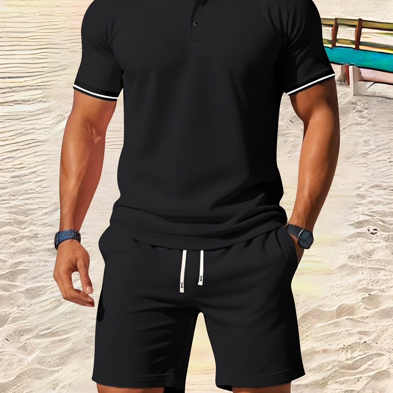 Men's Casual Short Sleeve Shirt & Drawstring Shorts Set - Summer Fashion - Buy Center US