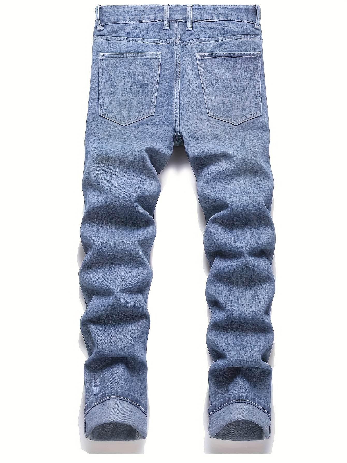 Men's Loose Fit Light Blue Jeans - Non-Stretch Cotton Blend Comfort - Buy Center US