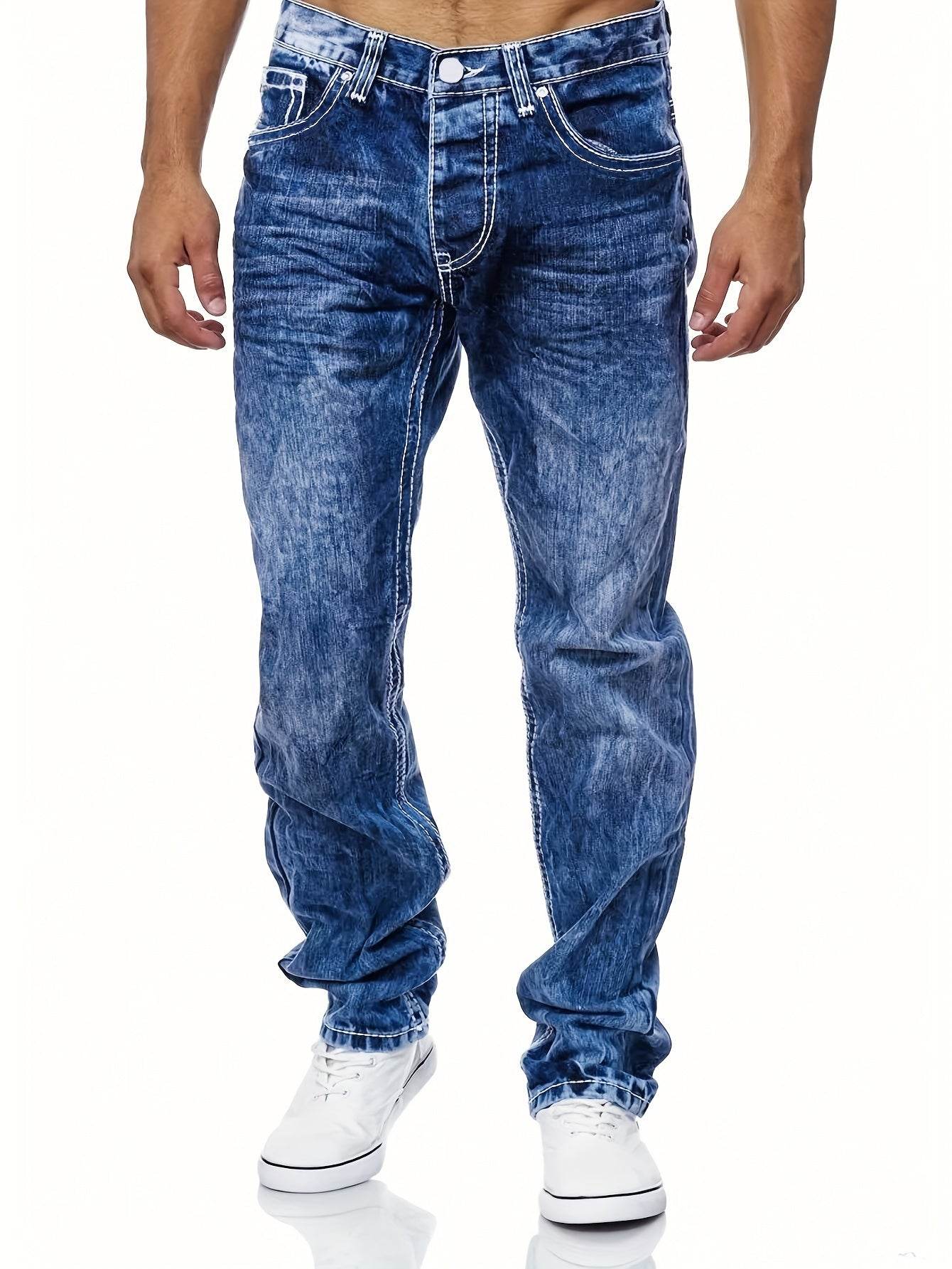 Men's Slim Fit Stretch Denim Jeans - Street Style for All Seasons - Buy Center US