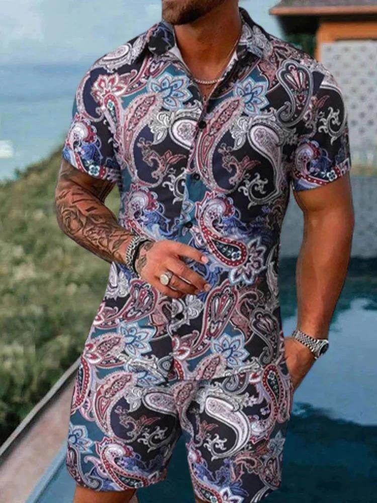 Buycenter Men's Floral 3D Printed Polo Shirt & Shorts Suit - Slim Fit - Buy Center US