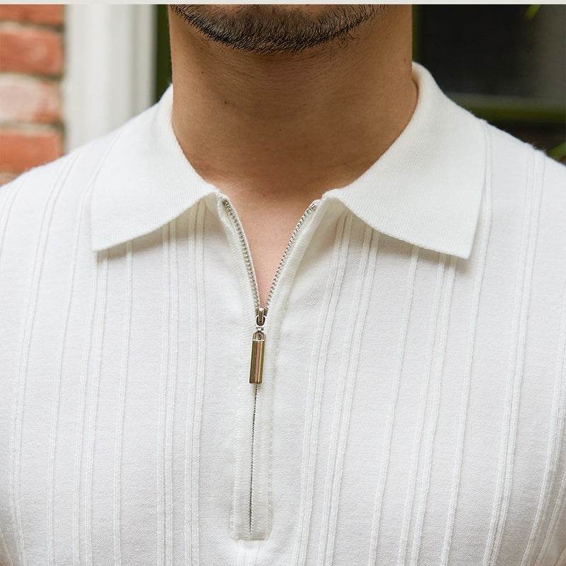Slim Fit Sunken Stripe Knitwear - Short Sleeve All-Matching Top - Buy Center US