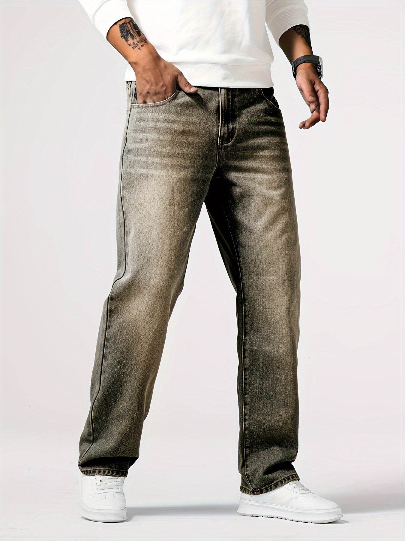 Men's Loose Fit Straight Leg Jeans - 85% Cotton Casual Denim Style - Buy Center US