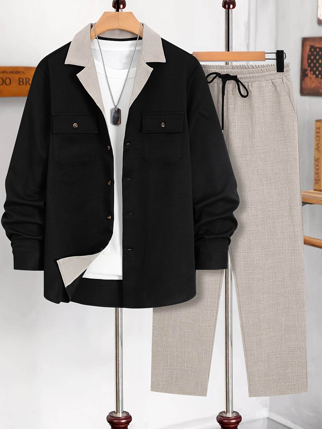 Casual Men's Fashion Suit Set - Lightweight Long Sleeve Trousers, Polyester - Buy Center US