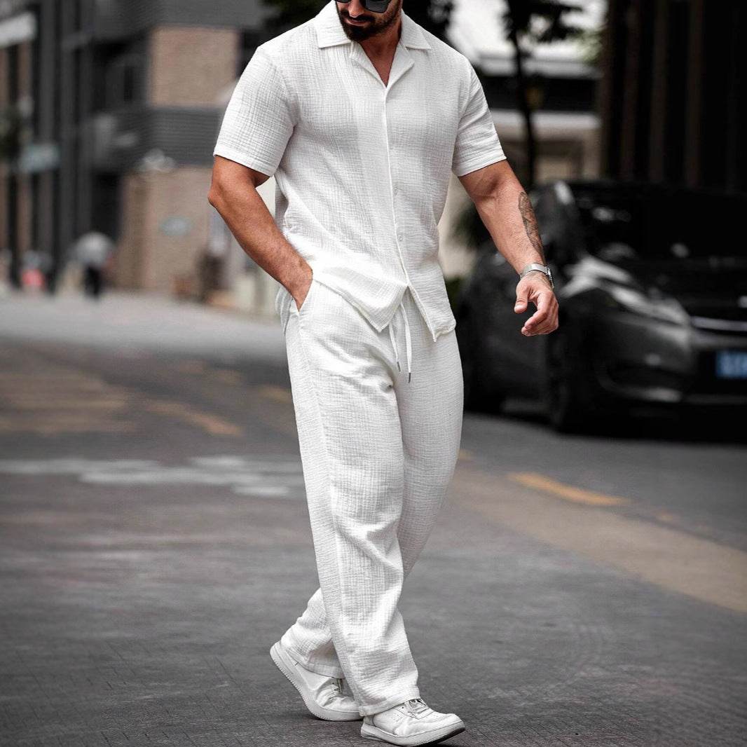 Buycenter Men's Casual Polo Shirt Outfit - Short Sleeve Trousers Included - Buy Center US