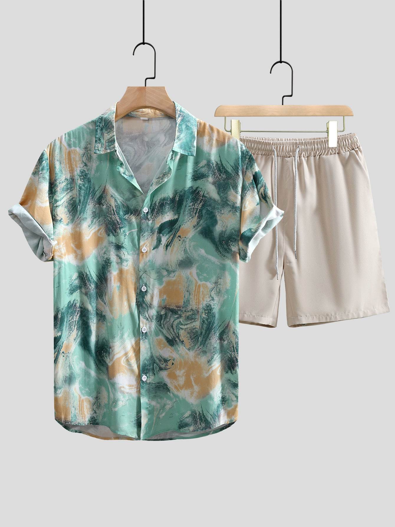 Buycenter Men's Casual Printed Short Sleeve Shirt & Pants Outfit Set - Buy Center US