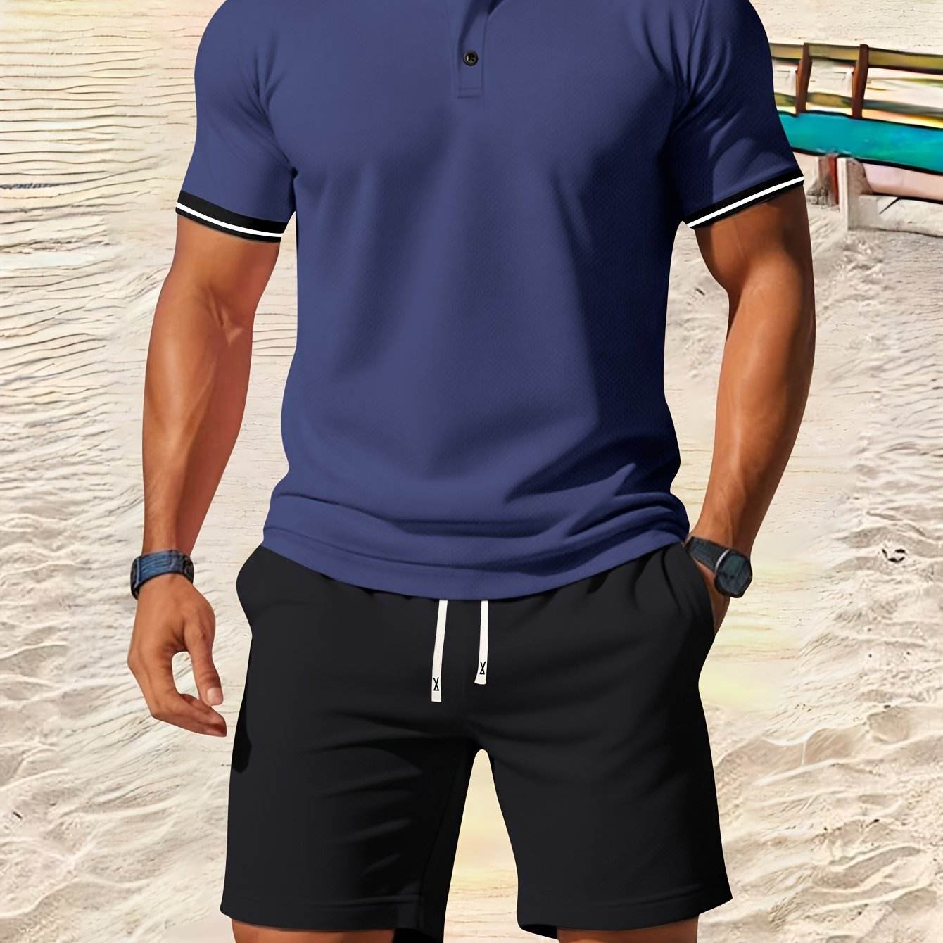Men's Casual Short Sleeve Shirt & Drawstring Shorts Set - Summer Fashion - Buy Center US