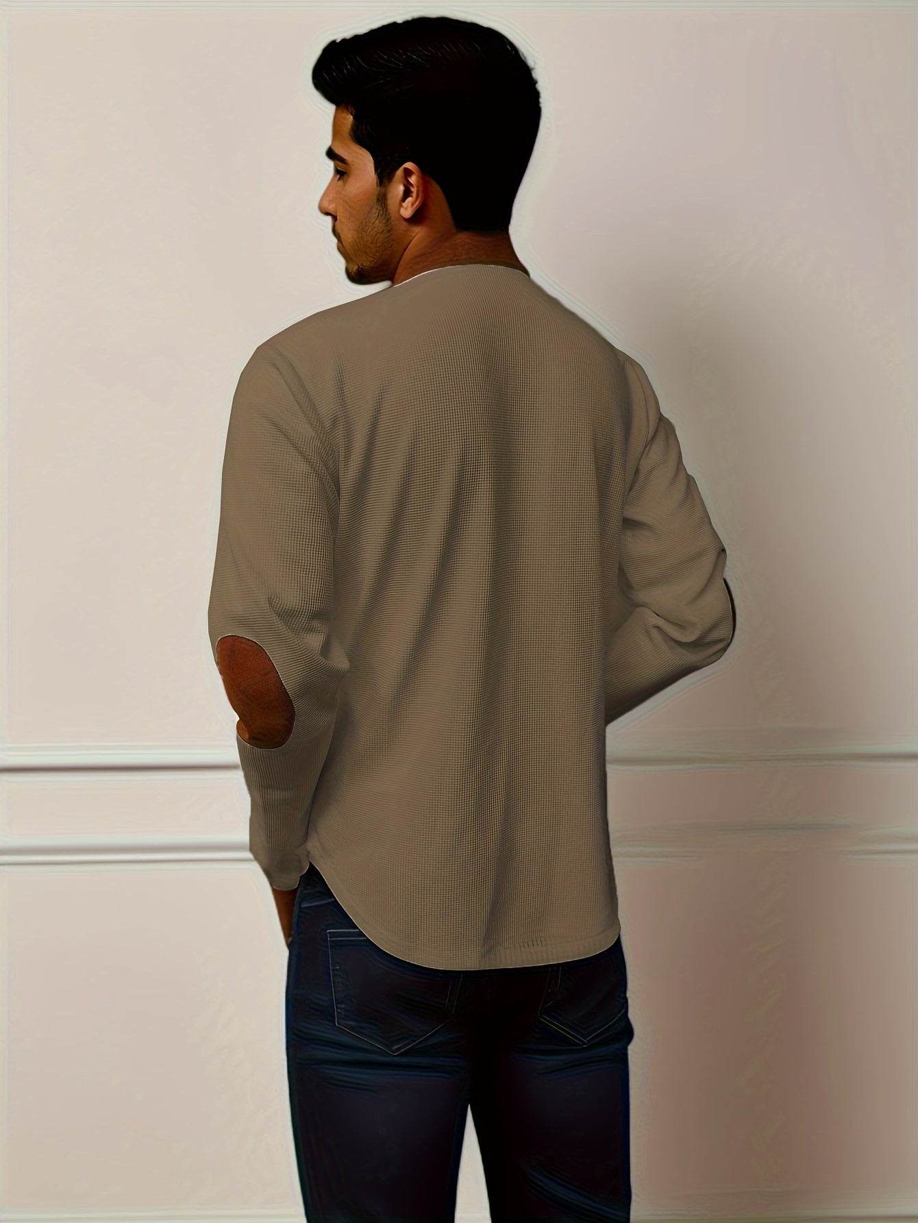 Men's Color Block Waffle Knit Henley Shirt - Breathable & Stylish Top - Buy Center US