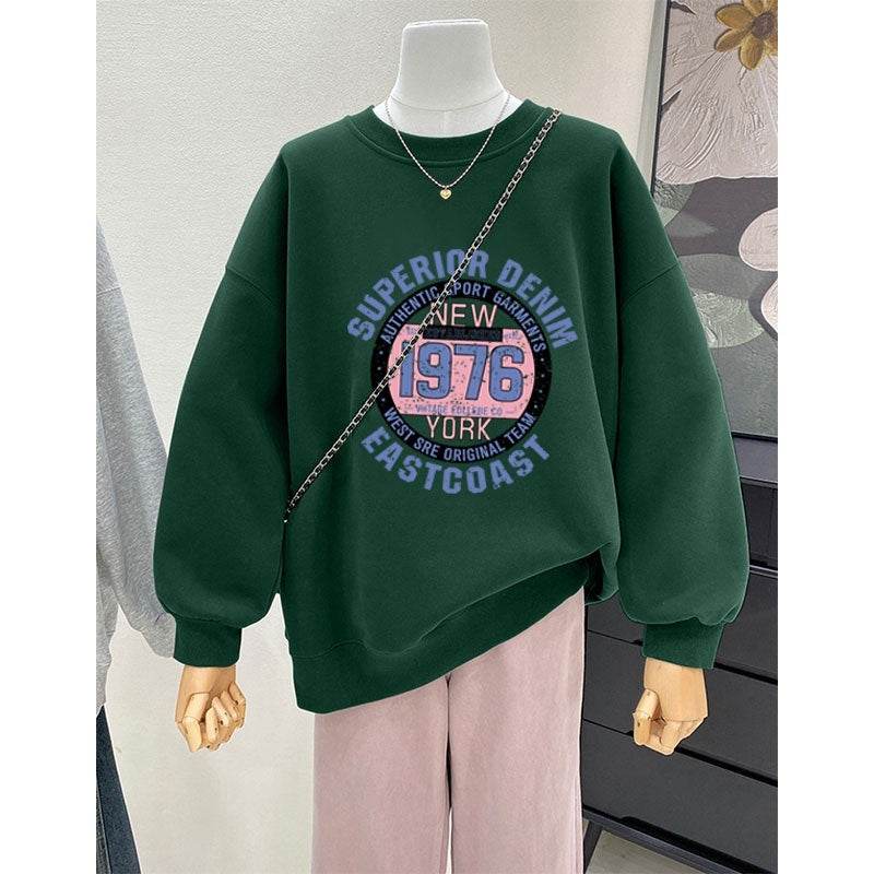 Retro Loose Round Neck Hoodie for Women - Cartoon Print, Long Sleeve - Buy Center US